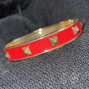Vintage Luxe Fashion Red Gold Enamel Punky  Click Bangle Bracelet